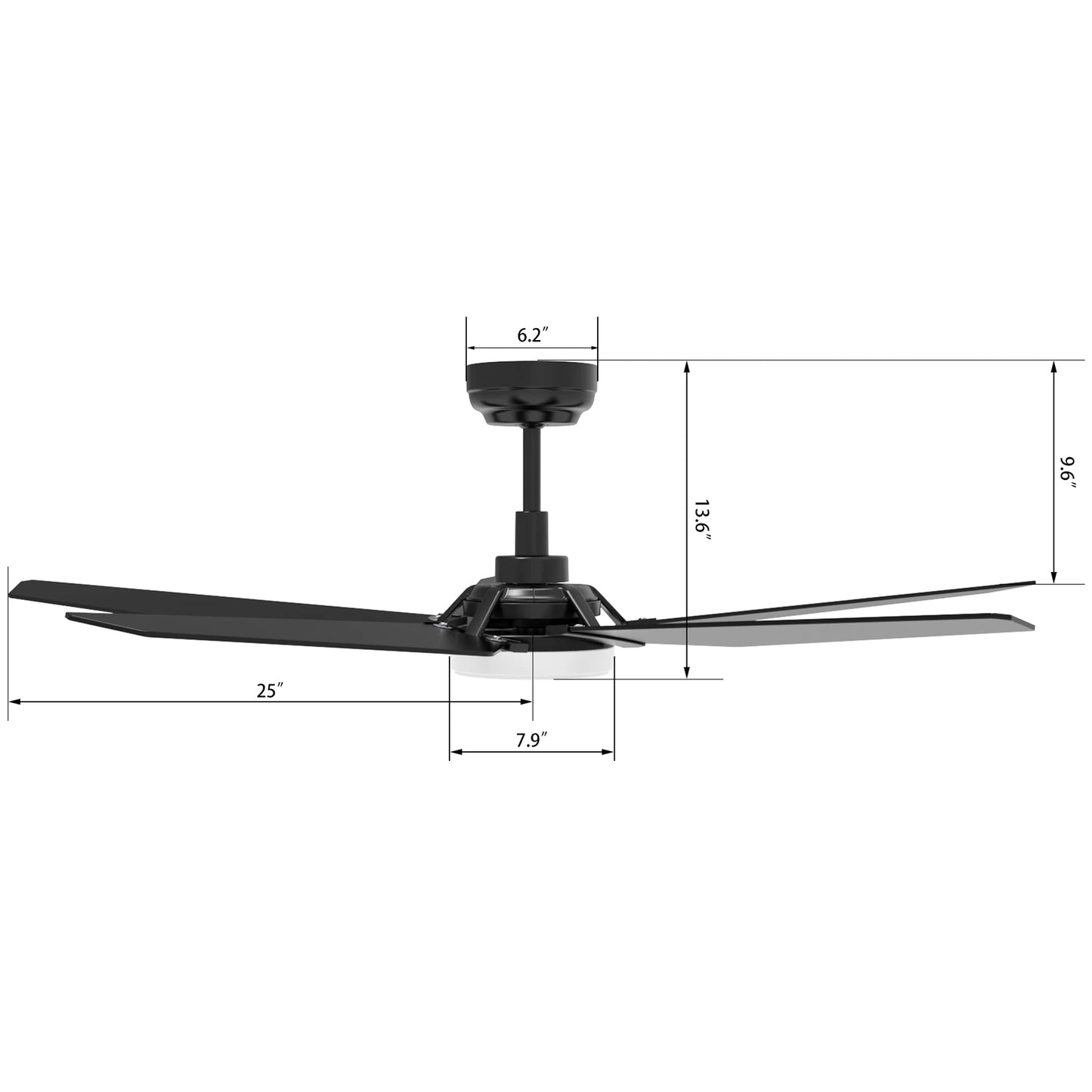 Carro WOODROW 52 inch 5-Blade Smart Ceiling Fan with LED Light Kit & Remote - Black/Black