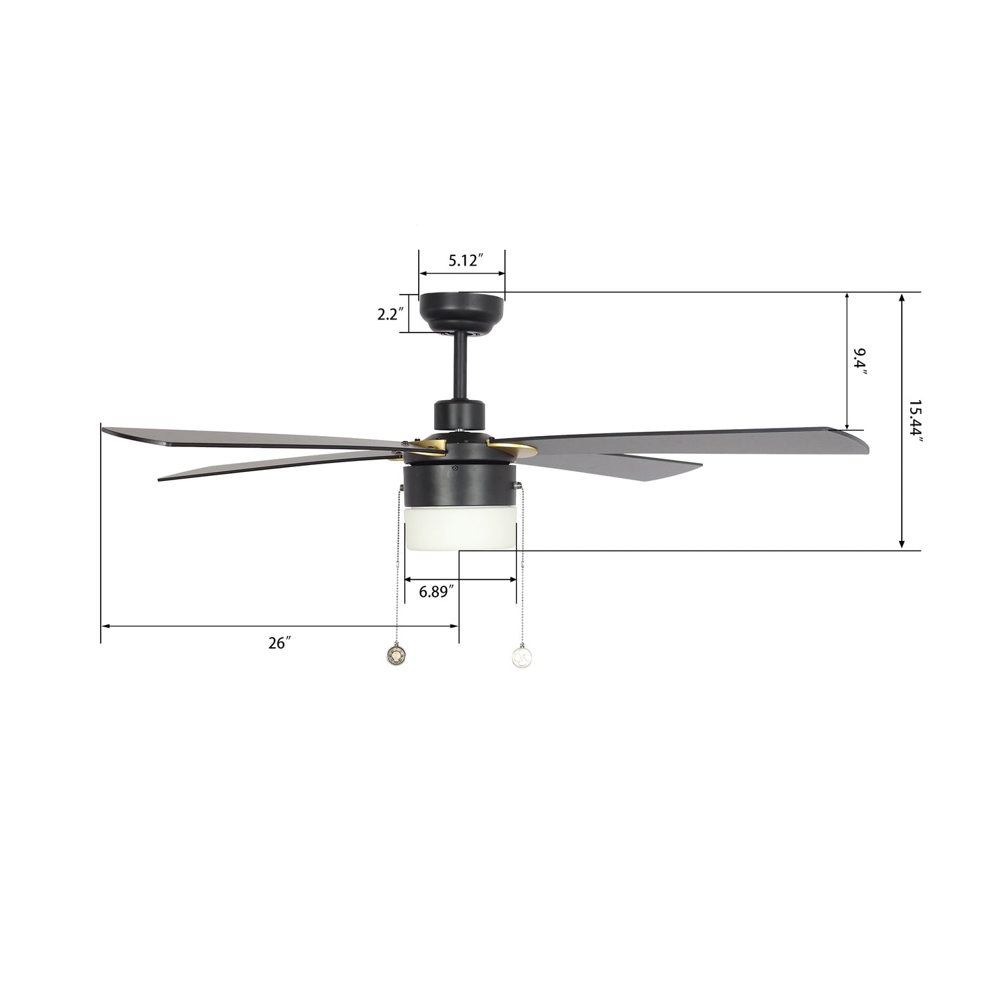 Carro AMALFI 52 inch 4-Blade Ceiling Fan with Pull Chain - Black/Black