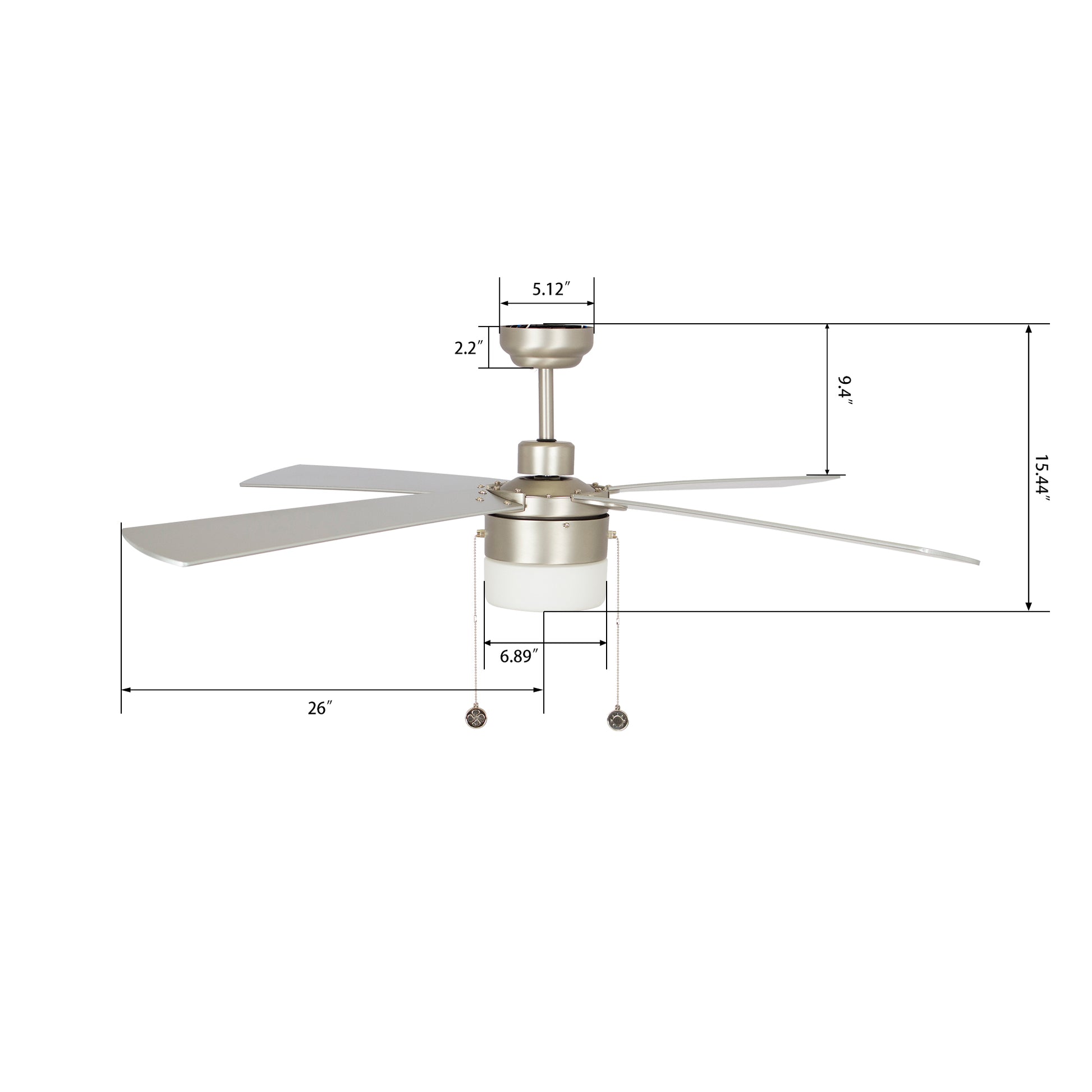 Carro AMALFI 52 inch 4-Blade Ceiling Fan with Pull Chain - Brushed Nickel/Silver