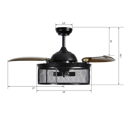 Carro PALOMA 42 inch 3-Blade Retractable Blades Smart Ceiling Fan with Wall Switch - Black/Dark Brown