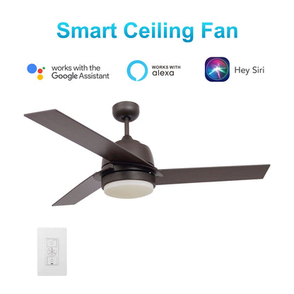 Carro AERYN 52 inch 3-Blade Smart Ceiling Fan with Wall Switch - Oil Rubbed Bronze/Walnut