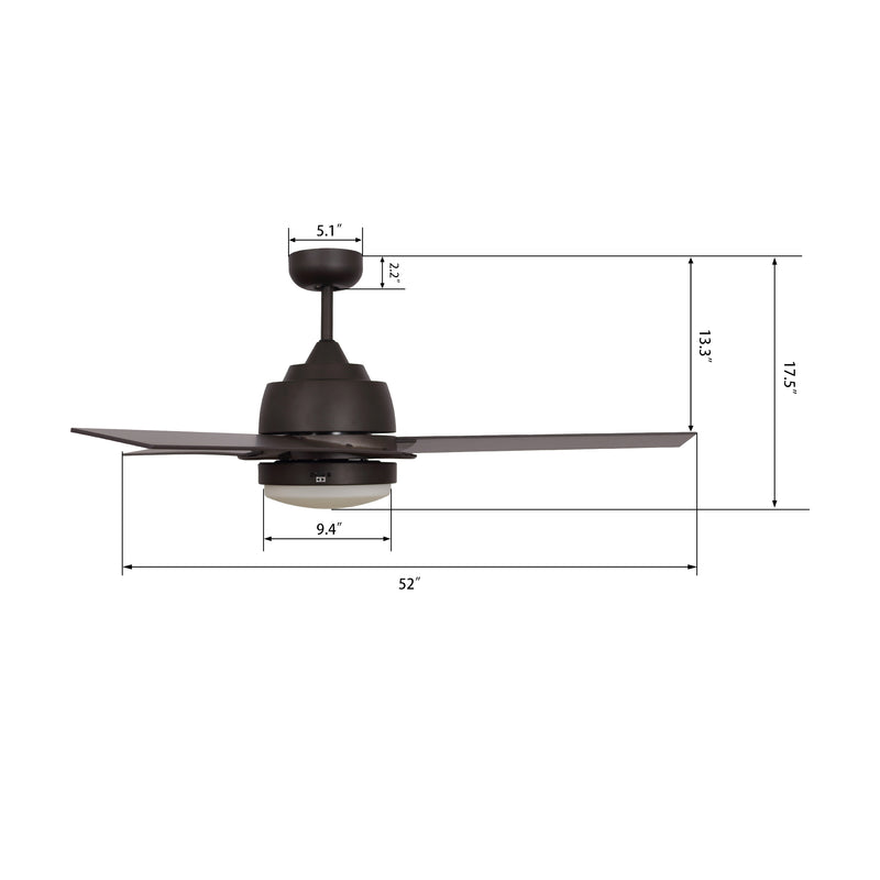 Carro AERYN 52 inch 3-Blade Smart Ceiling Fan with Wall Switch - Oil Rubbed Bronze/Walnut