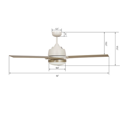 Carro AERYN 52 inch 3-Blade Smart Ceiling Fan with Wall Switch - White/Champagne