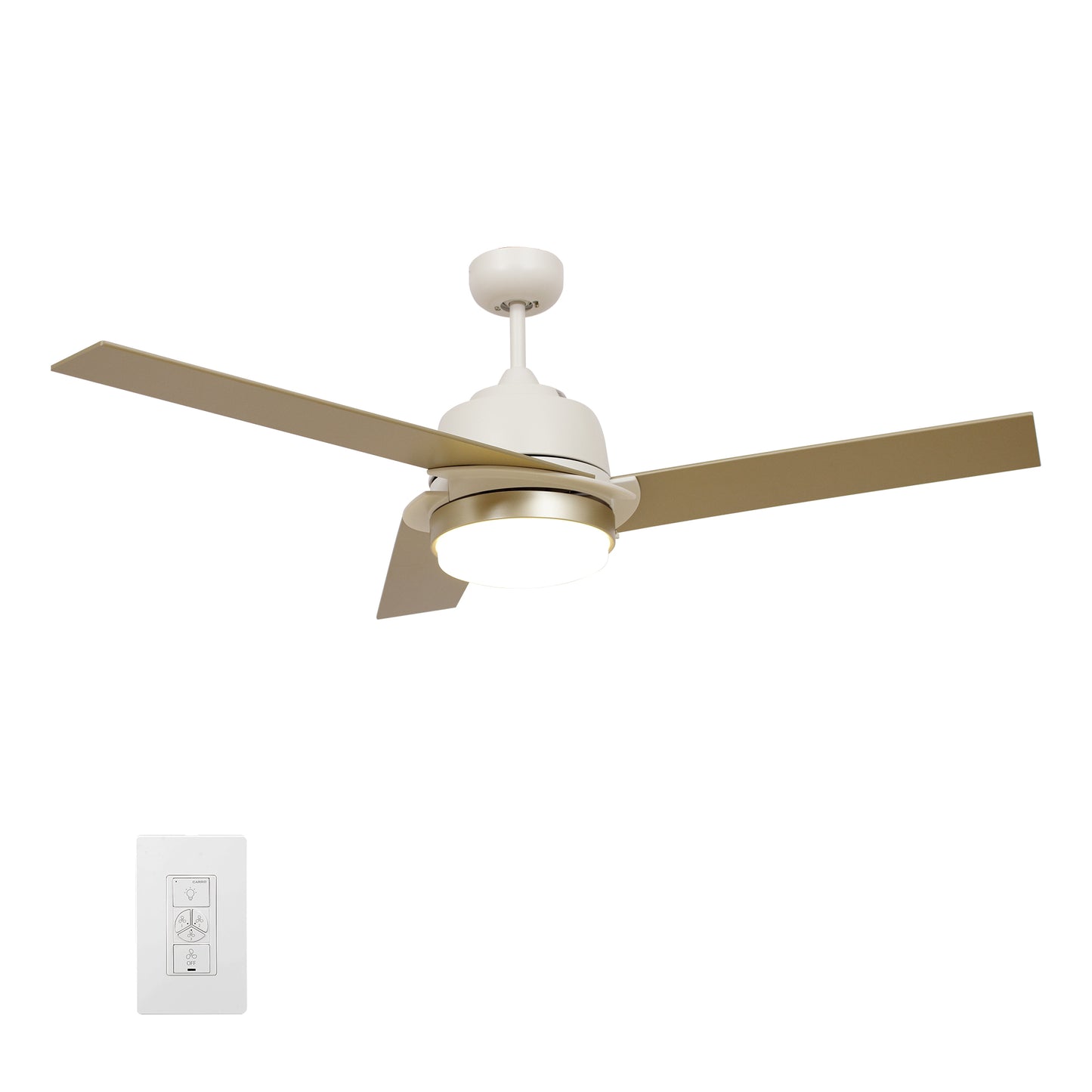 Carro AERYN 52 inch 3-Blade Smart Ceiling Fan with Wall Switch - White/Champagne