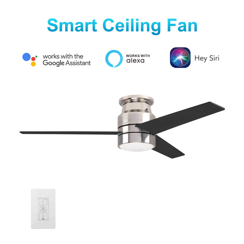 Carro Home RAIDEN 52 inch 3-Blade Flush Mount Smart Ceiling Fan with LED Light Kit & Smart Wall Switch  - Silver/Black fan blades