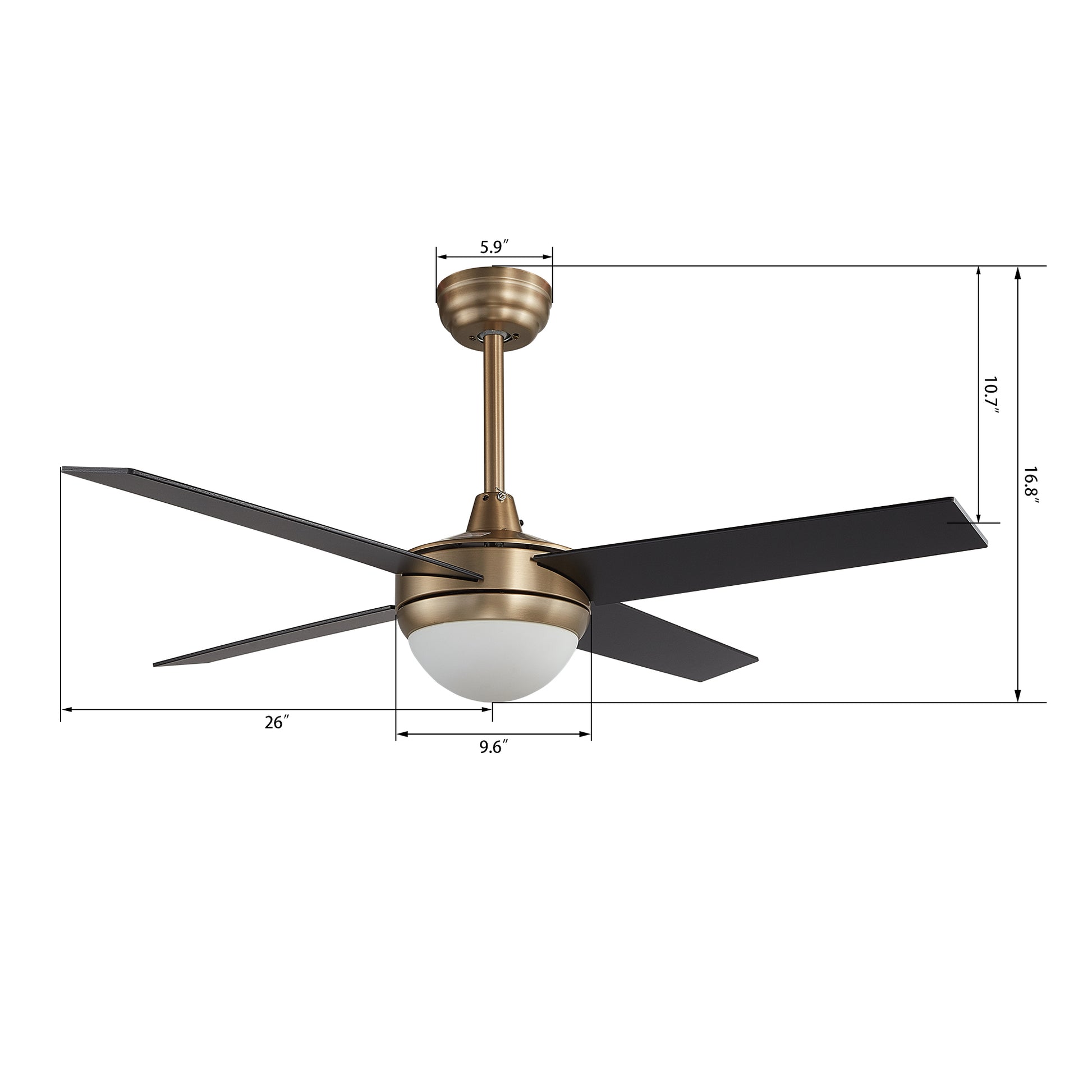 Carro NEVA 52 inch 4-Blade Smart Ceiling Fan with LED Light Kit & Smart Wall Switch - Gold/Black