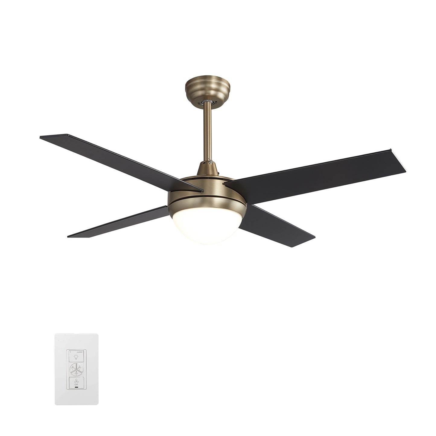 Carro NEVA 52 inch 4-Blade Smart Ceiling Fan with LED Light Kit & Smart Wall Switch - Gold/Black