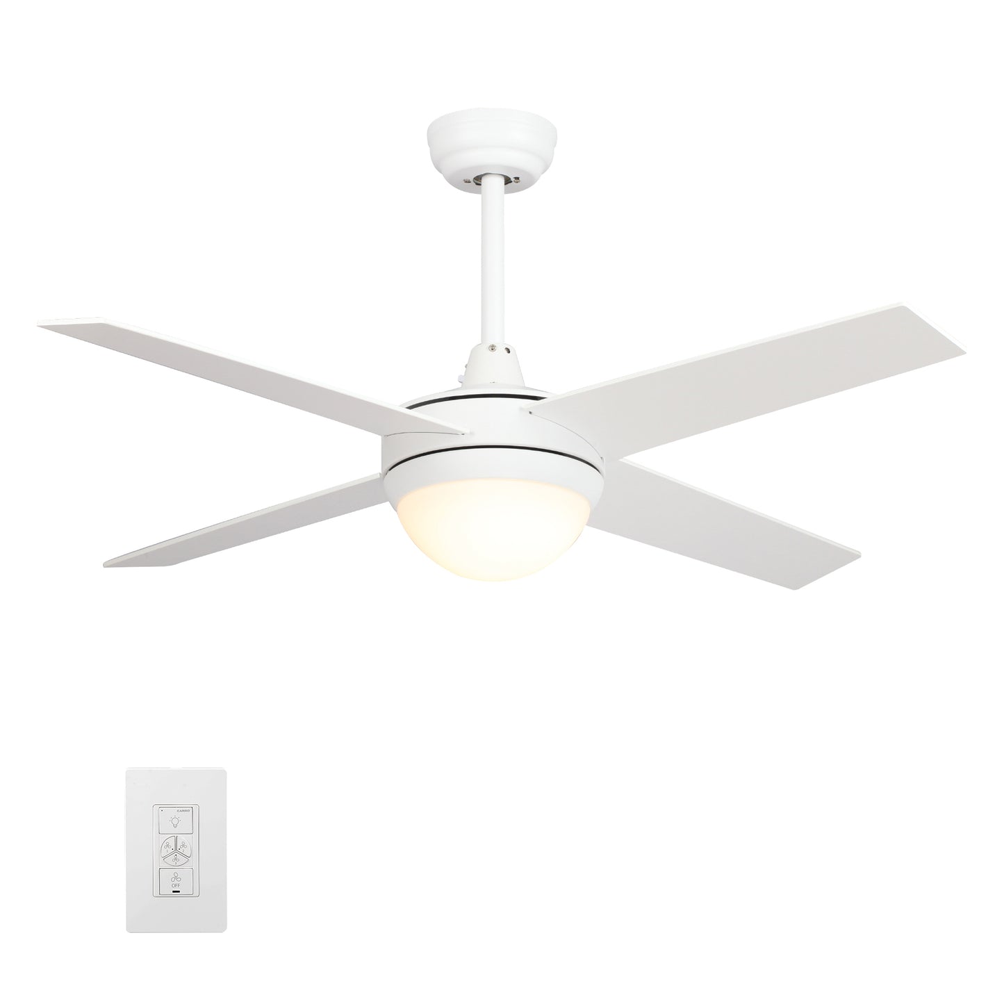 Carro NEVA 52 inch 4-Blade Smart Ceiling Fan with LED Light Kit & Smart Wall Switch - White/White