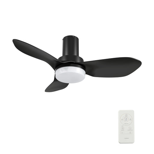 Carro BUDE 36 inch 3-Blade Low Profile Ceiling Fan with LED Light & Remote Control - Black/Black