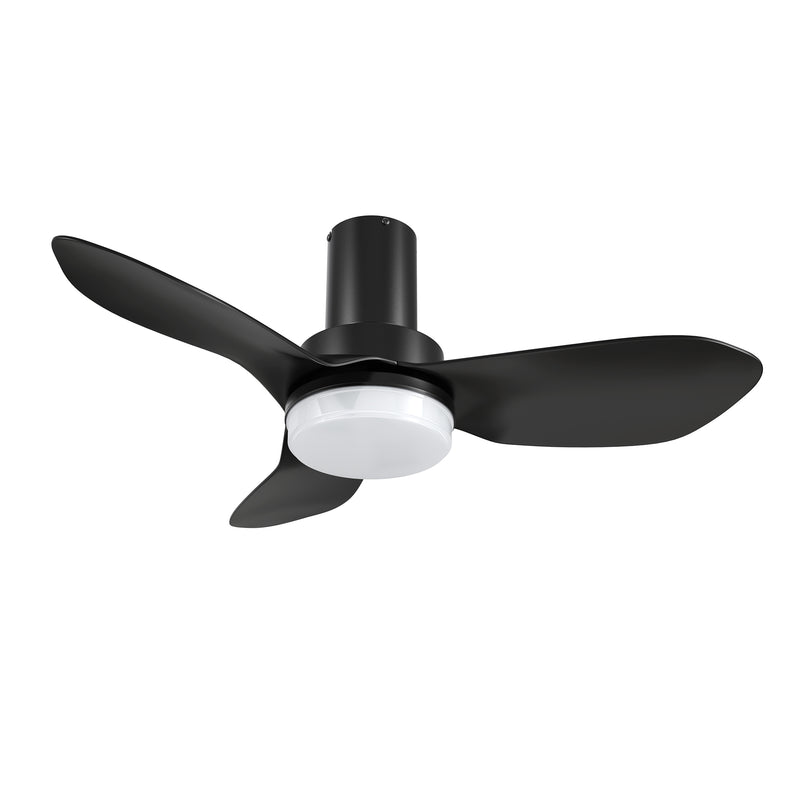 Carro BUDE 36 inch 3-Blade Low Profile Ceiling Fan with LED Light & Remote Control - Black/Black