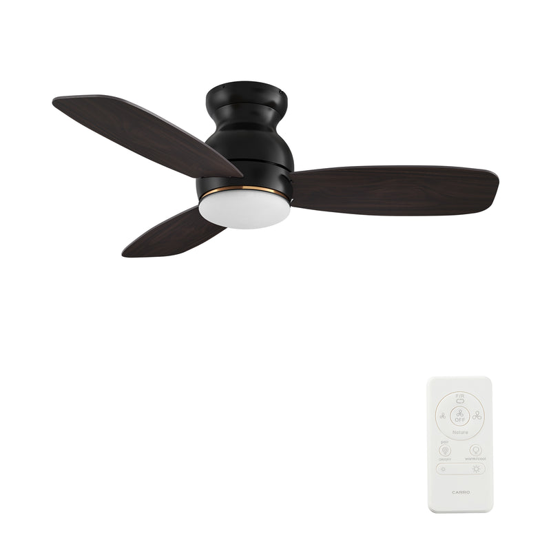Carro HONITON 44 inch 5-Blade Flush Mount Ceiling Fan with LED Light & Remote Control - Black/Walnut & Barnwood (Reversible Blades)