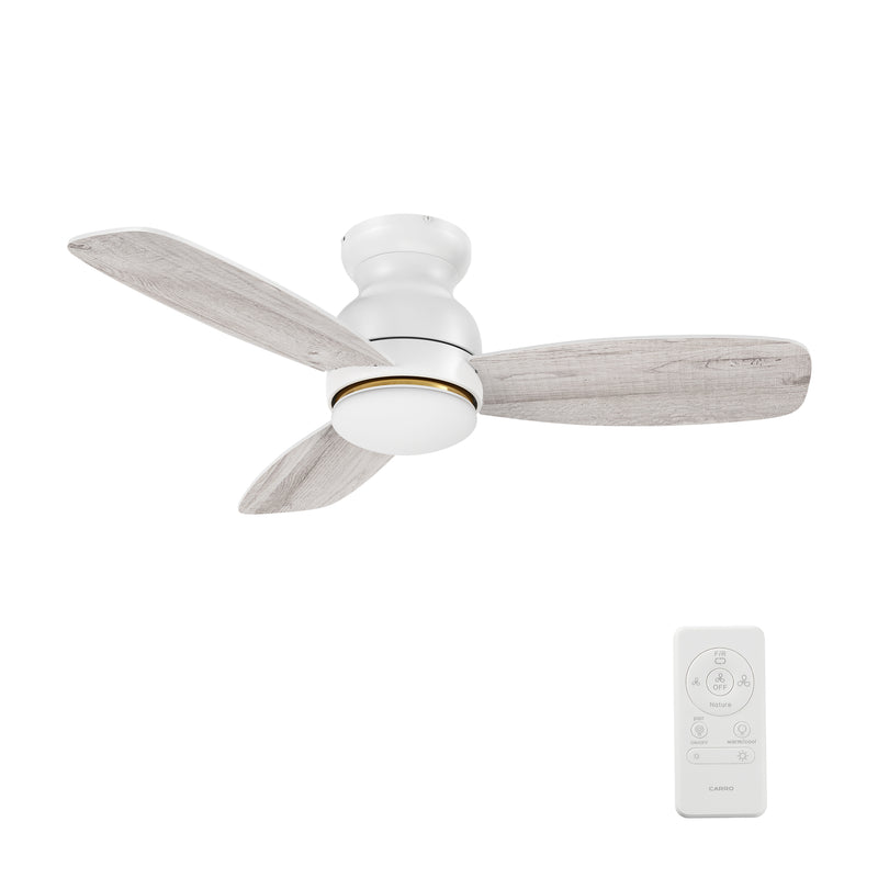 Carro HONITON 44 inch 5-Blade Flush Mount Ceiling Fan with LED Light & Remote Control - White/White & Lightwood (Reversible Blades)