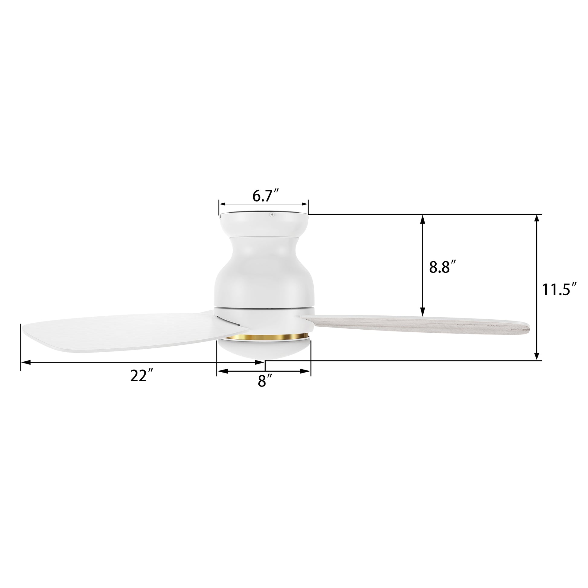 Carro HONITON 44 inch 5-Blade Flush Mount Ceiling Fan with LED Light & Remote Control - White/White & Lightwood (Reversible Blades)