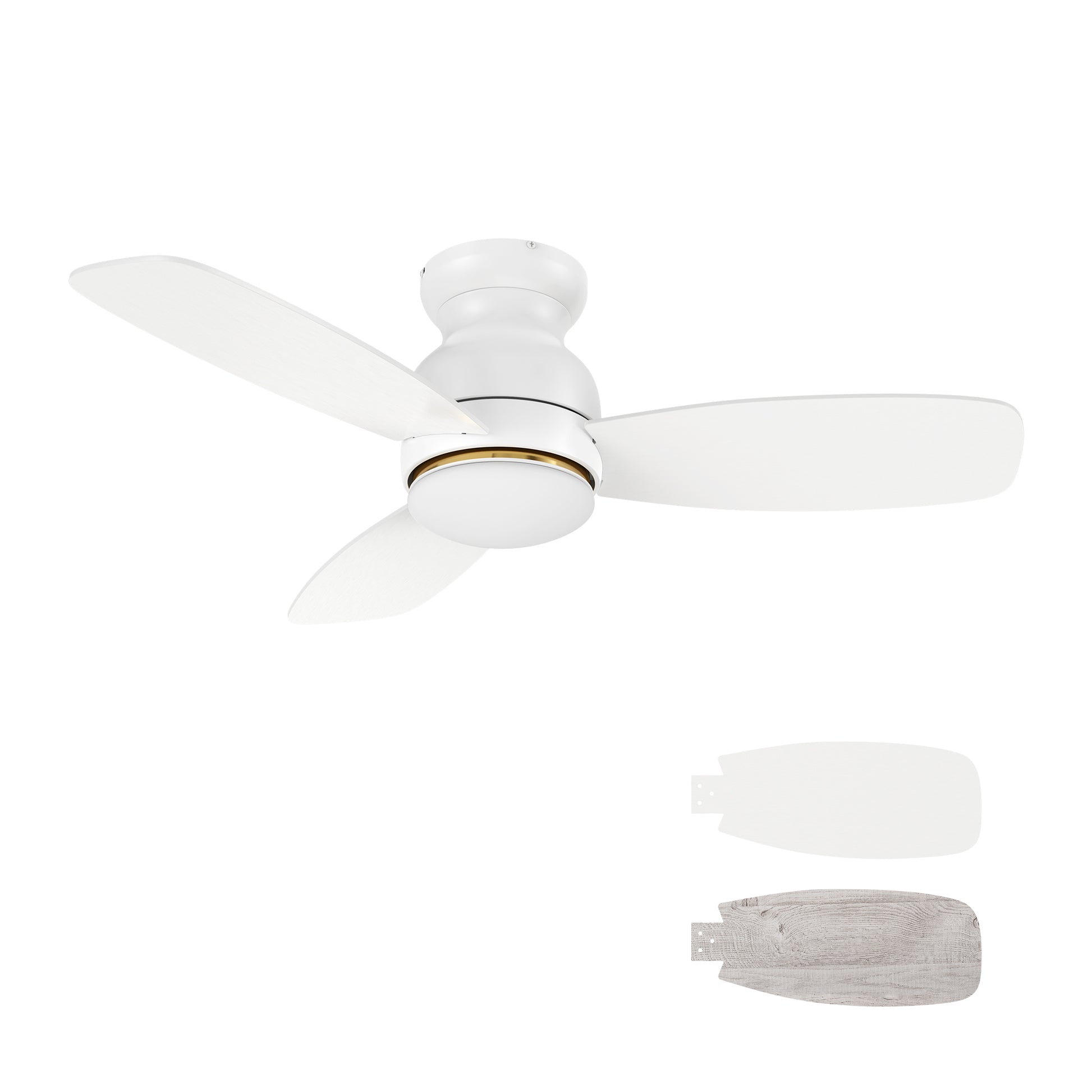 Carro HONITON 44 inch 5-Blade Flush Mount Ceiling Fan with LED Light & Remote Control - White/White & Lightwood (Reversible Blades)