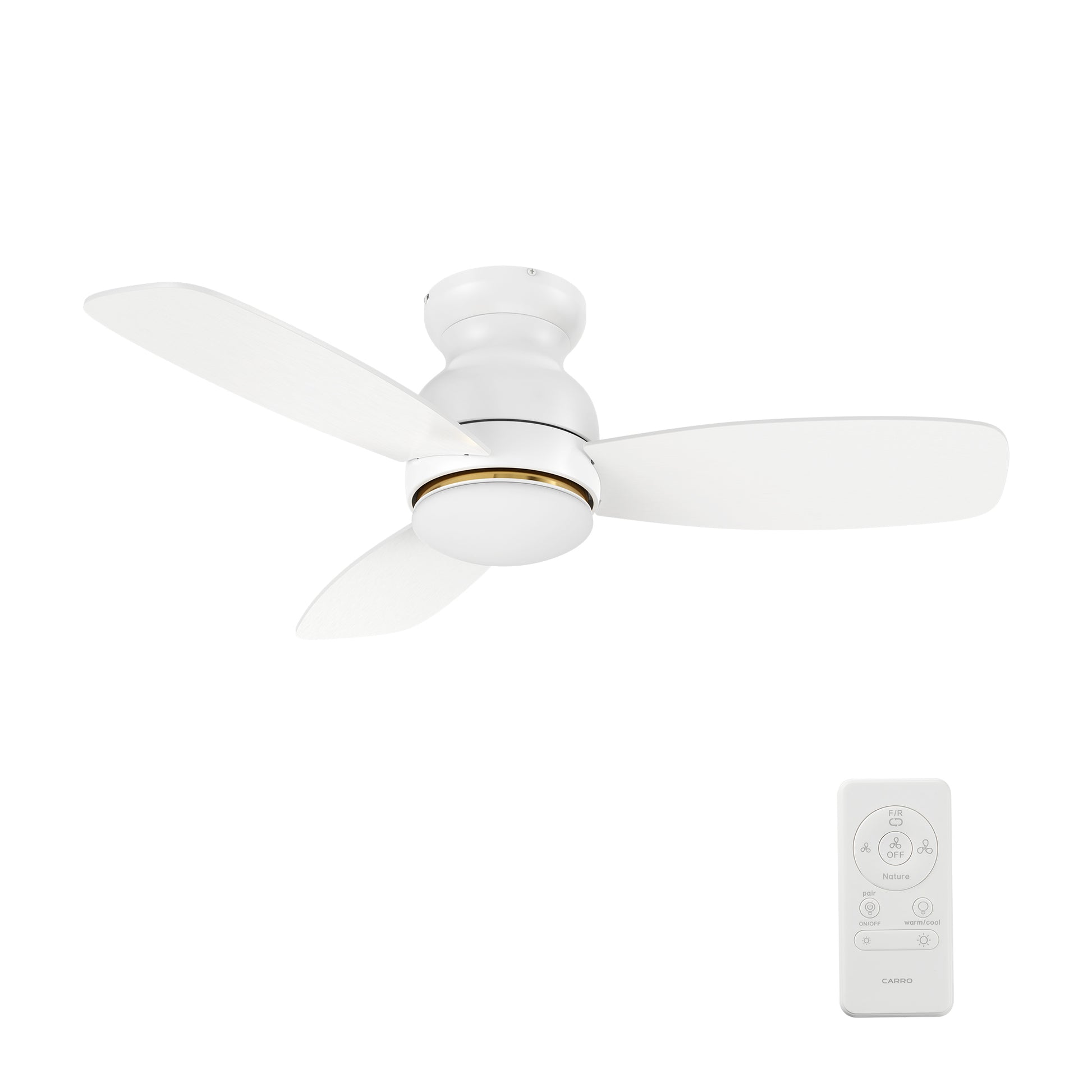 Carro HONITON 44 inch 5-Blade Flush Mount Ceiling Fan with LED Light & Remote Control - White/White & Lightwood (Reversible Blades)