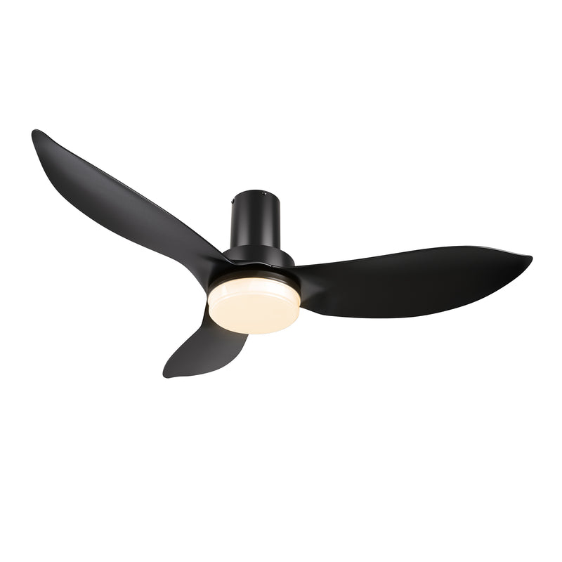 Carro BUDE 45 inch 3-Blade Low Profile Ceiling Fan with LED Light & Remote Control - Black/Black