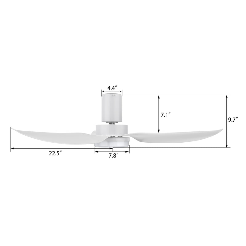 Carro BUDE 45 inch 3-Blade Low Profile Ceiling Fan with LED Light & Remote Control - White/White