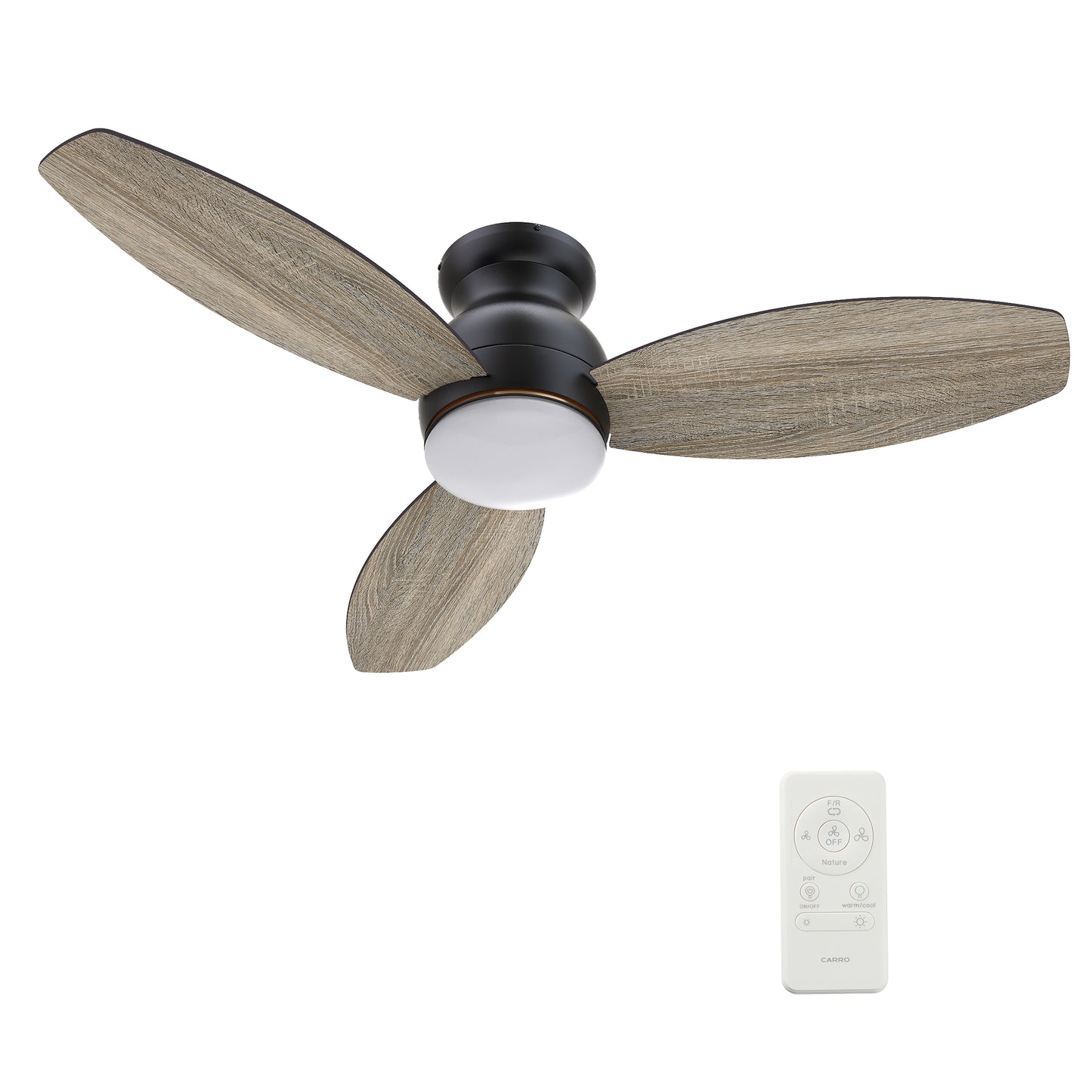 Carro HONITON 48 inch 5-Blade Flush Mount Ceiling Fan with LED Light & Remote Control - Black/Walnut & Barnwood (Reversible Blades)