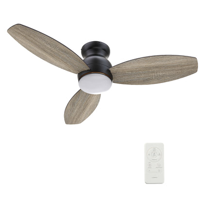 Carro HONITON 48 inch 5-Blade Flush Mount Ceiling Fan with LED Light & Remote Control - Black/Walnut & Barnwood (Reversible Blades)