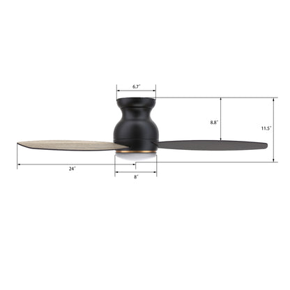 Carro HONITON 48 inch 5-Blade Flush Mount Ceiling Fan with LED Light & Remote Control - Black/Walnut & Barnwood (Reversible Blades)