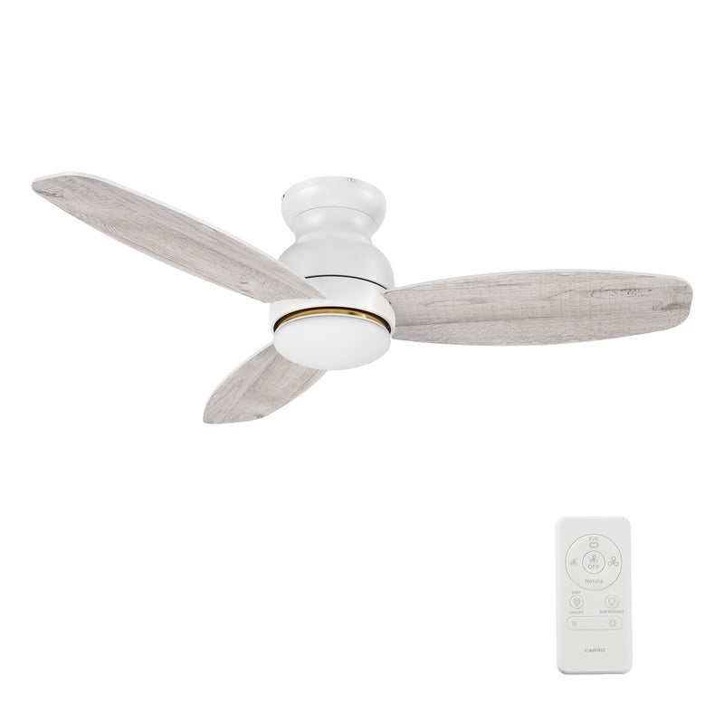 Carro HONITON 48 inch 5-Blade Flush Mount Ceiling Fan with LED Light & Remote Control - White/White & Lightwood (Reversible Blades)