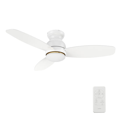 Carro HONITON 48 inch 5-Blade Flush Mount Ceiling Fan with LED Light & Remote Control - White/White & Lightwood (Reversible Blades)