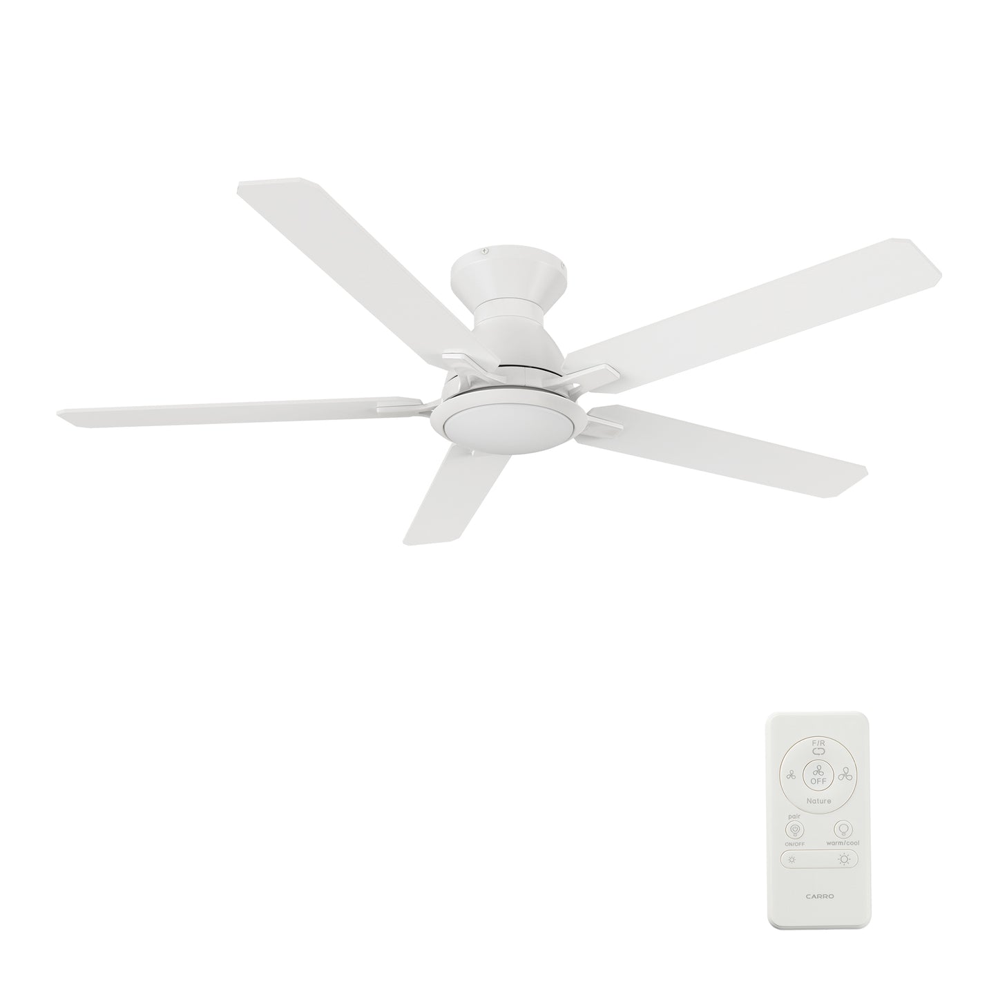 Carro BRISTOL 52 inch 5-Blade Flush Mount Ceiling Fan with LED Light & Remote Control - White/White