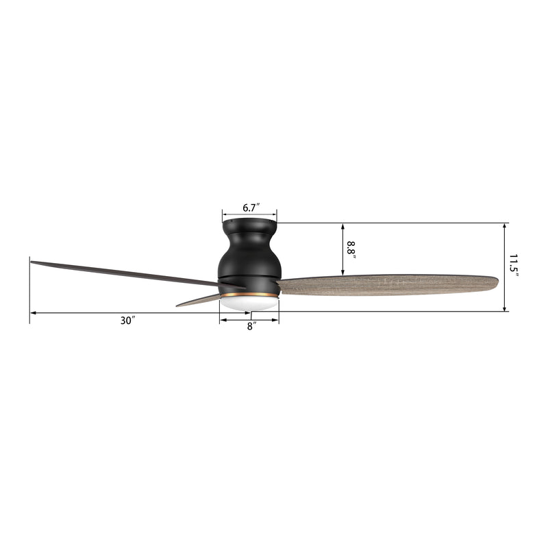 Carro HONITON 60 inch 5-Blade Flush Mount Ceiling Fan with LED Light & Remote Control - Black/Walnut & Barnwood (Reversible Blades)