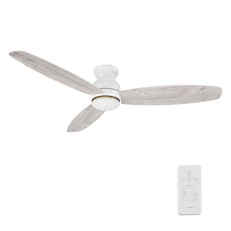 Carro HONITON 60 inch 5-Blade Flush Mount Ceiling Fan with LED Light & Remote Control - White/White