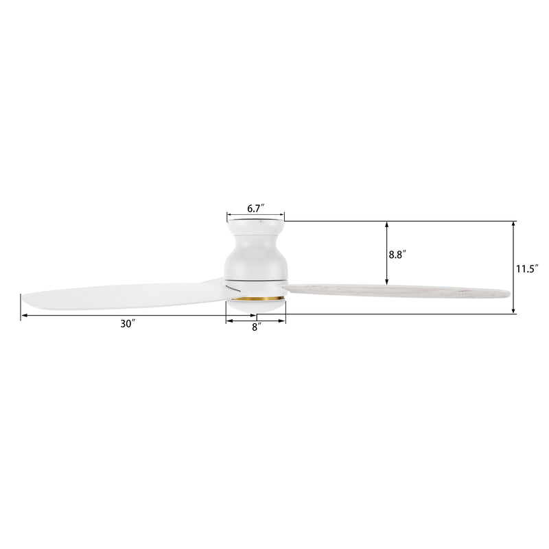Carro HONITON 60 inch 5-Blade Flush Mount Ceiling Fan with LED Light & Remote Control - White/White