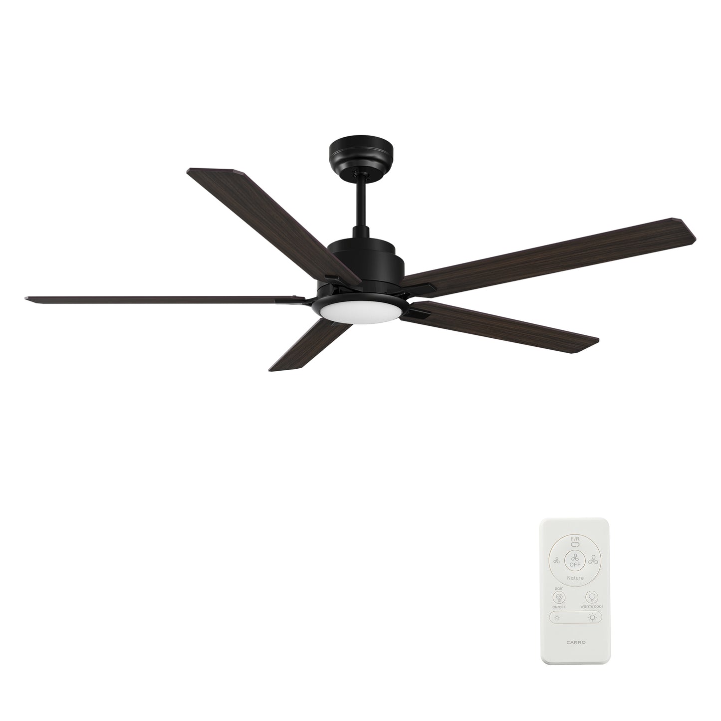 Carro KANNAN 60 inch 5-Blade Ceiling Fan with LED Light & Remote Control - Black/Walnut & Barnwood (Reversible Blades)