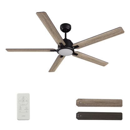 Carro KANNAN 60 inch 5-Blade Ceiling Fan with LED Light & Remote Control - Black/Walnut & Barnwood (Reversible Blades)