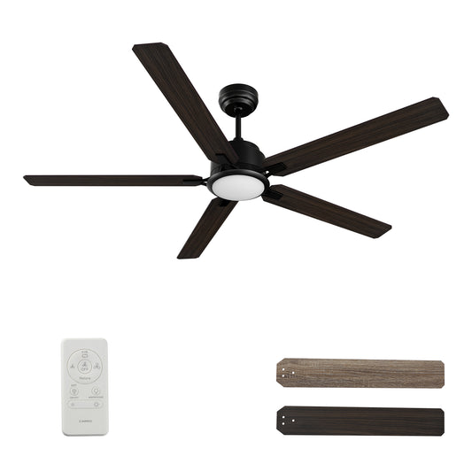 Carro KANNAN 60 inch 5-Blade Ceiling Fan with LED Light & Remote Control - Black/Walnut & Barnwood (Reversible Blades)