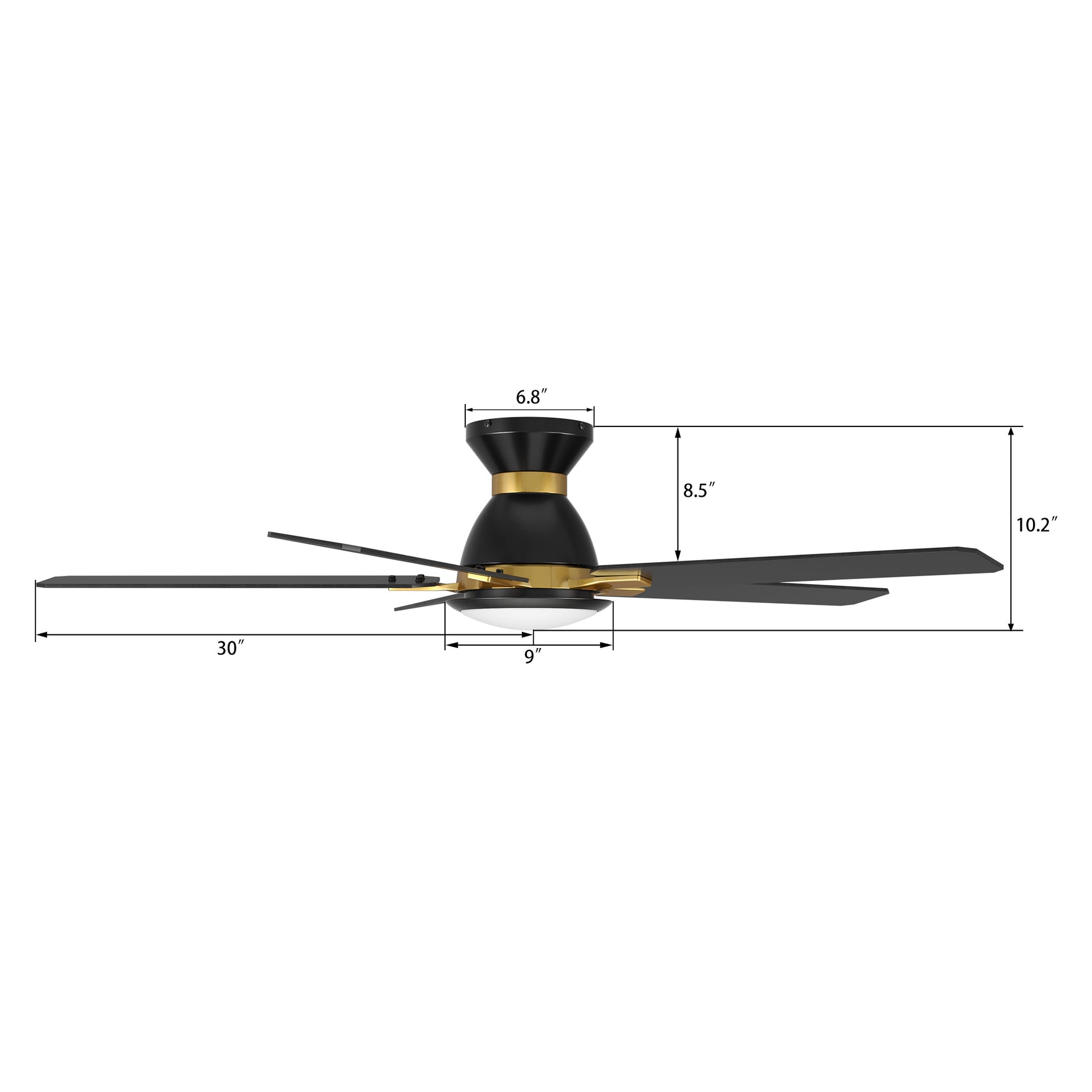 Carro BRISTOL 60 inch 5-Blade Flush Mount Ceiling Fan with LED Light & Remote Control - Black & Gold /Walnut & Barnwood (Reversible Blades)