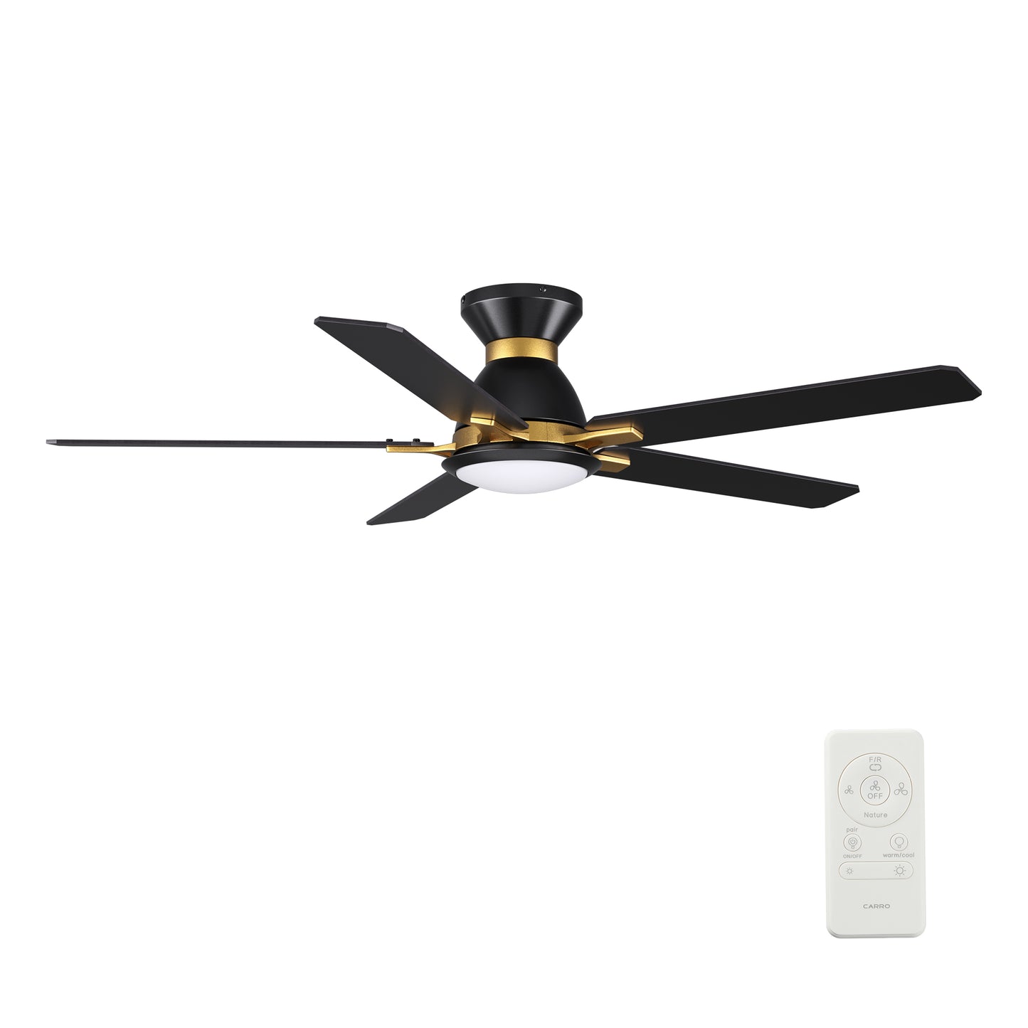 Carro BRISTOL 60 inch 5-Blade Flush Mount Ceiling Fan with LED Light & Remote Control - Black & Gold /Walnut & Barnwood (Reversible Blades)