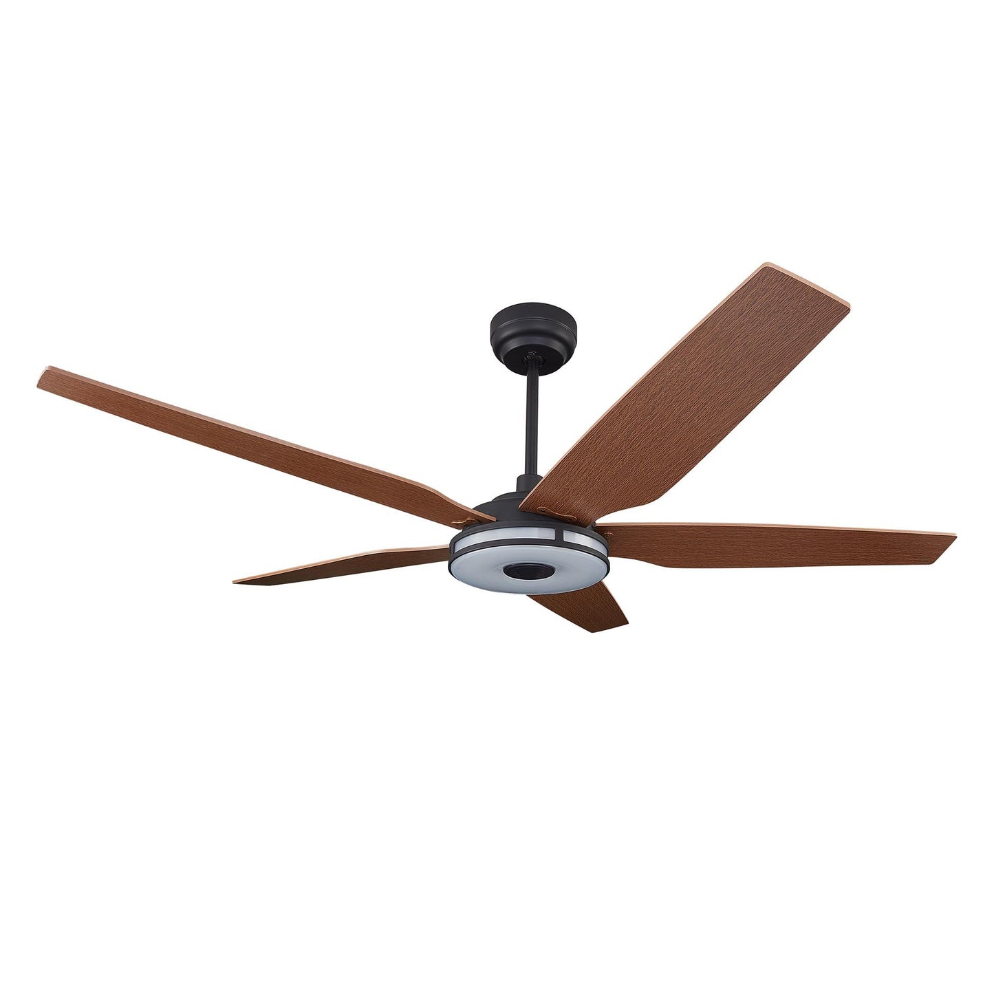 Carro ELIRA 56 inch 5-Blade Smart Ceiling Fan with LED Light Kit & Remote - Black/Fine Wood Grain Pattern Fan Blades