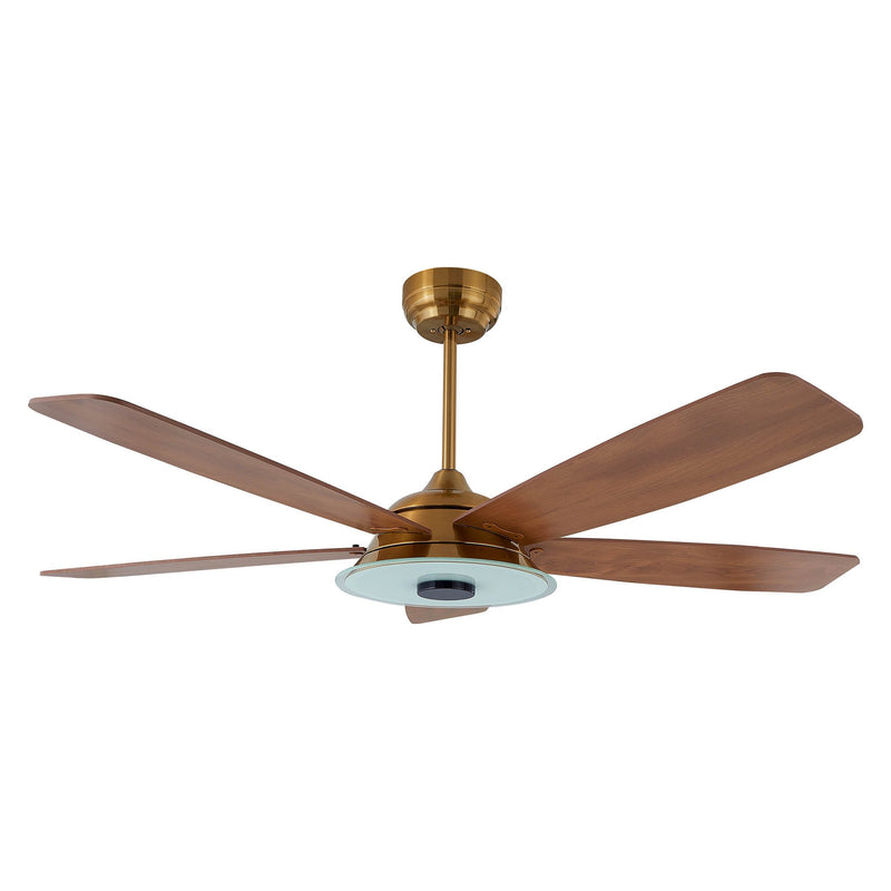Carro USA JOURNEY 52 inch 5-Blade Smart Ceiling Fan with LED Light Kit & Remote - Gold/Wood Grain fan blades