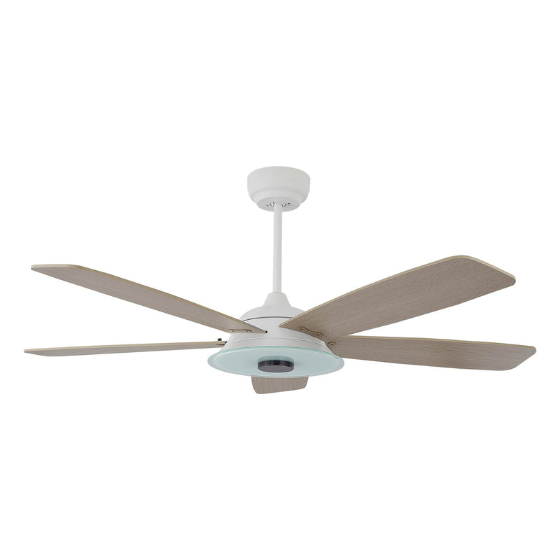 Carro USA JOURNEY 56 inch 5-Blade Smart Ceiling Fan with LED Light Kit & Remote - White/Light Wood fan blades