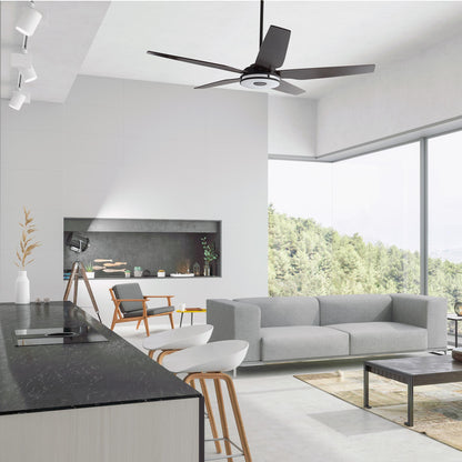 Carro ELIRA 56 inch 5-Blade Smart Ceiling Fan with LED Light Kit & Remote - Black/Dark Wood Fan Blades