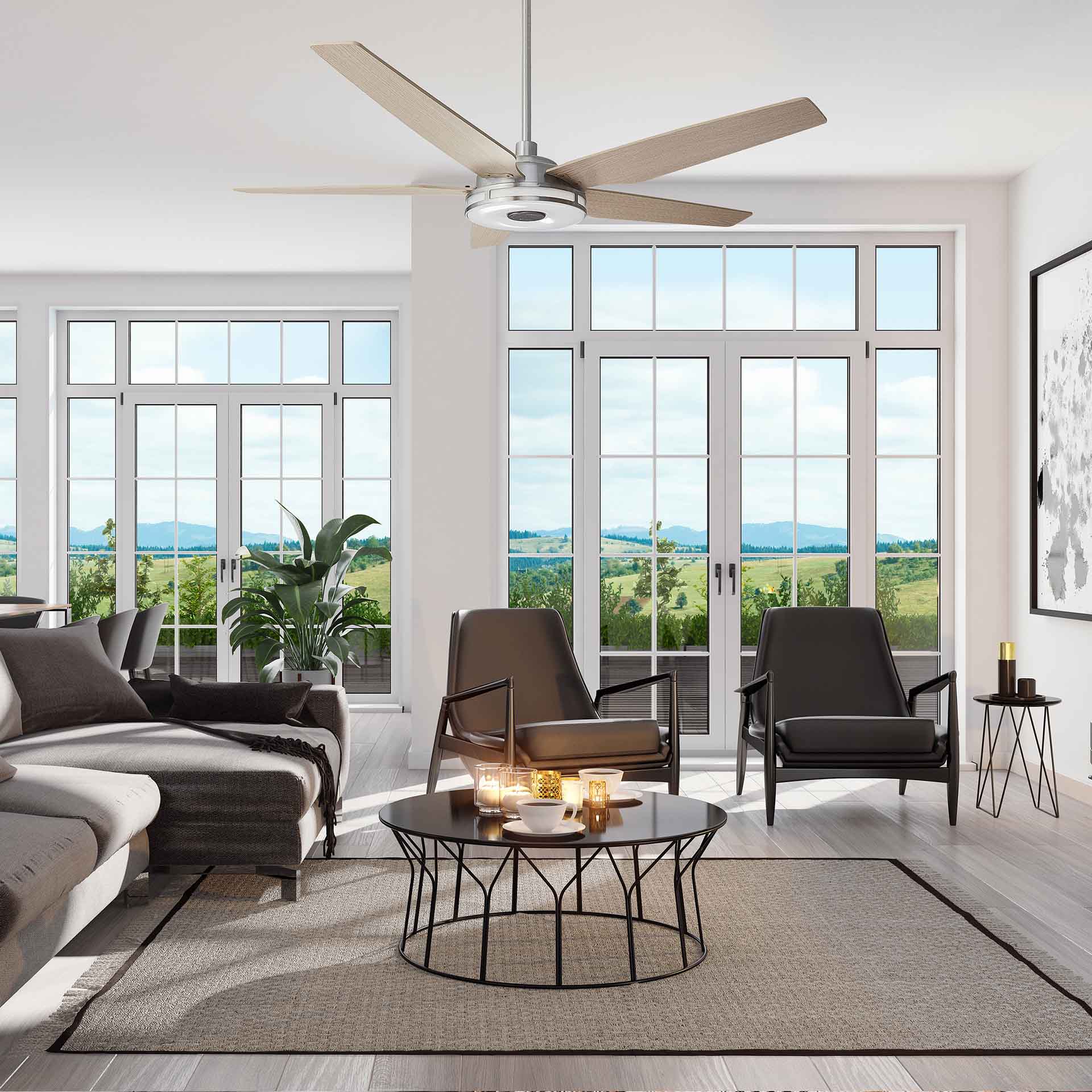 Carro ELIRA 52 inch 5-Blade Smart Ceiling Fan with LED Light Kit & Remote - Silver/Light Wood