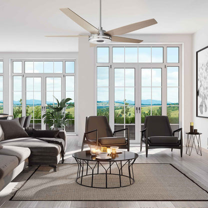 Carro ELIRA 52 inch 5-Blade Smart Ceiling Fan with LED Light Kit & Remote - Silver/Light Wood