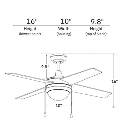 EVERETT 52 inch 4-Blade Ceiling Fan with Pull Chain-Black/Black