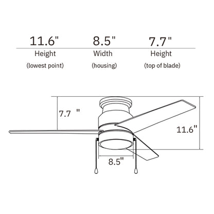 LAMONT 52 inch 3-Blade Flash Mount Ceiling Fan with Pull Chain-Brushed Nickel/Silver