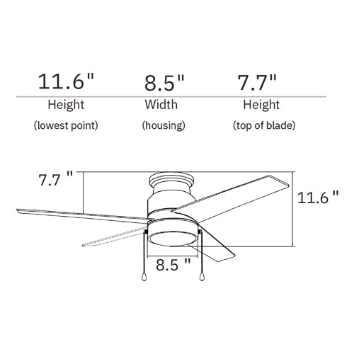 LAMONT 52 inch 4-Blade Flash Mount Ceiling Fan with Pull Chain-Brushed Nickel/Silver