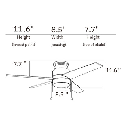 LAMONT 52 inch 4-Blade Flash Mount Ceiling Fan with Pull Chain-Black/Black