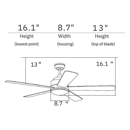 FREEMONT 52 inch 5-Blade Ceiling Fan with Wall Control - Silver/Silver