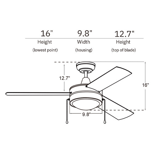 EVERETT 48 Inch 3-Blade Ceiling Fan with Pull Chain-Black/Black