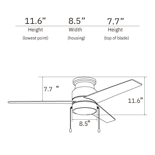 LAMONT 52 inch 3-Blade Flash Mount Ceiling Fan with Pull Chain-White/White (Gold detail)