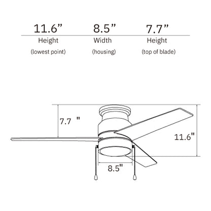 LAMONT 52 inch 3-Blade Flash Mount Ceiling Fan with Pull Chain-White/White (Gold detail)