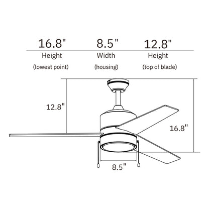 FLINT 52 inch 3-Blade Ceiling Fan with Pull Chain-Black/Black